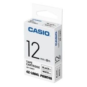 Casio XR-12WE1 Tape Cassette, 12mm X 8m, Black on White
