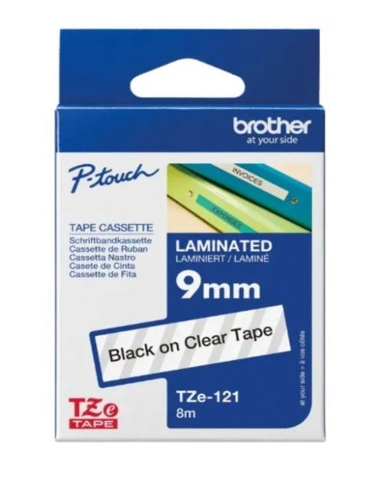 Brother Tze-121 Black on Clear 9mm Laminated Tape
