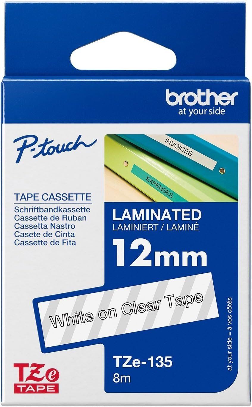 Brother Tze-135 White on Clear 12mm Laminated Tape