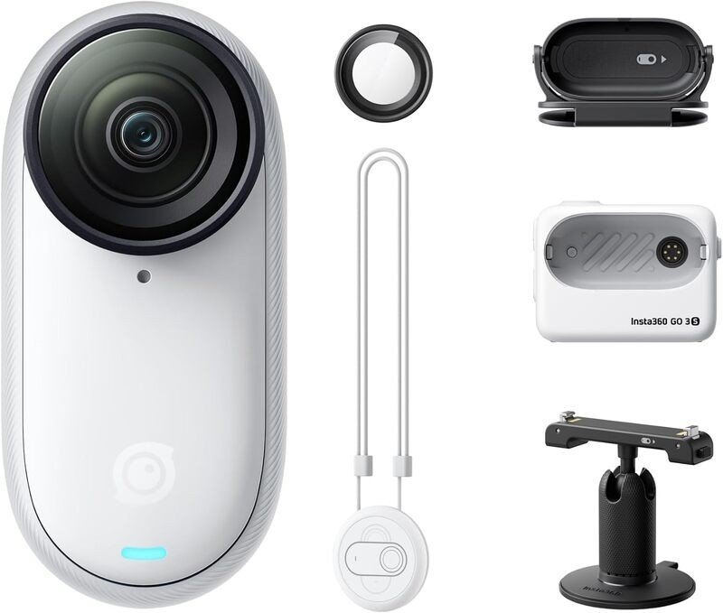 Insta360 GO 3S - 128 GB Black 4K Tiny Portable Vlogging Camera, Hands-Free POVs, Mount Anywhere, Stabilization, 140 Min Battery Life, 10m Waterproof, Pet POV - White