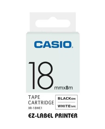 Casio XR-18WE1 Tape Cassette, 18mm X 8m, Black on White