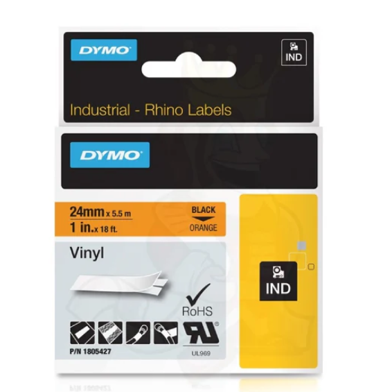 Dymo Rhino 1805427 Vinyl 24mm Black on Orange Tape