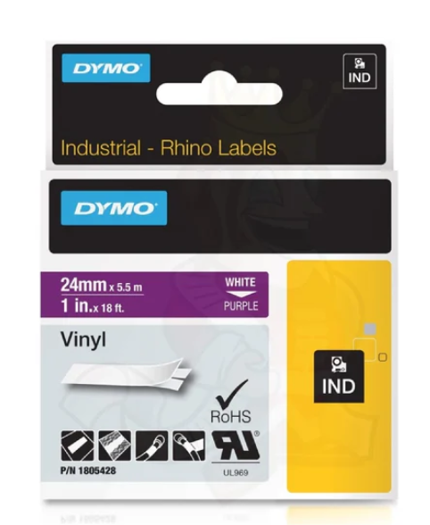 Dymo Rhino 1805428 Vinyl 24mm White on Purple Tape