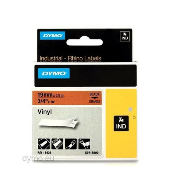 Dymo Rhino 18436 Vinyl 19mm Black on Orange Tape
