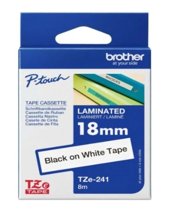 Brother Tze-241 Black on White 18mm Laminated Tape 