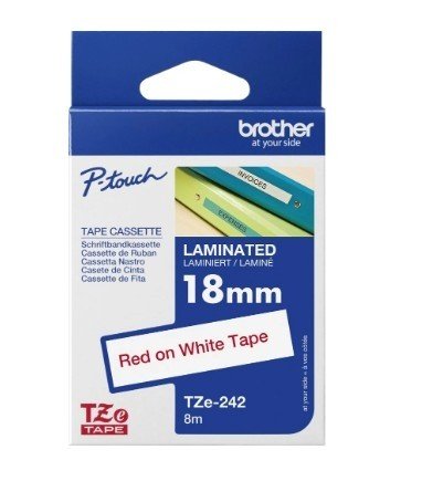 Brother Tze-242 Red on White 18mm Laminated Tape