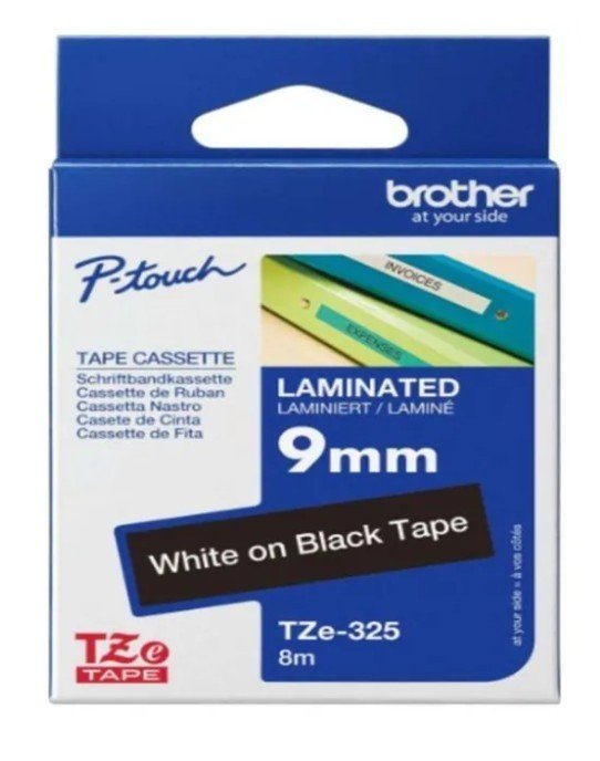 Brother Tze-325 White on Black 9mm Laminated Tape