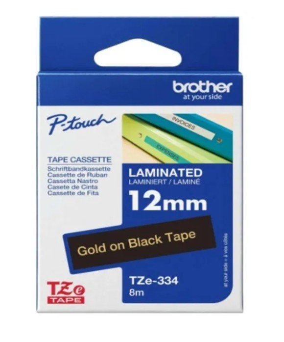 Brother Tze-334 Black on Gold 12mm Laminated Tape