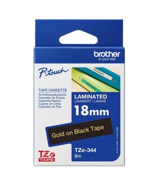Brother Tze-344 Gold on Black 18mm Laminated Tape