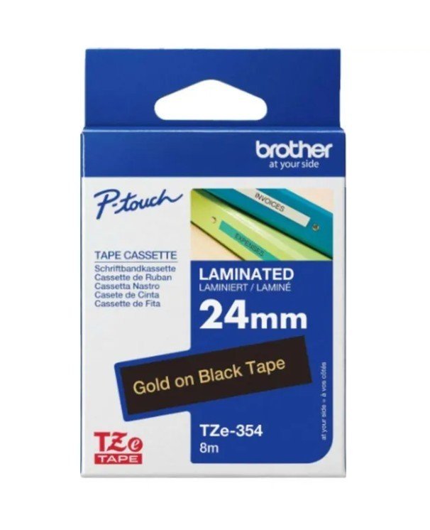 Brother Tze-354 Gold on Black 24mm Laminated Tape