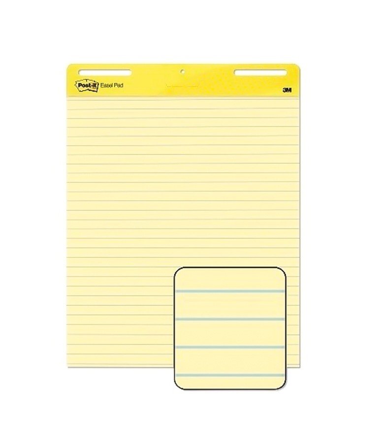 3M Self-Stick Easel Pad, Line Ruled Yellow, 25 x 30 in
