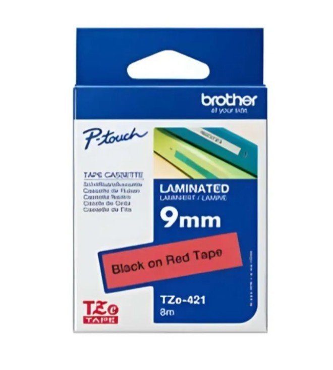Brother Tze-421 Black on Red 9mmLaminated Tape