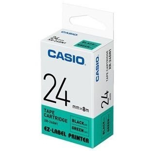 Casio XR-24GN1 Tape Cassette, 24mm X 8mm, Black On Green