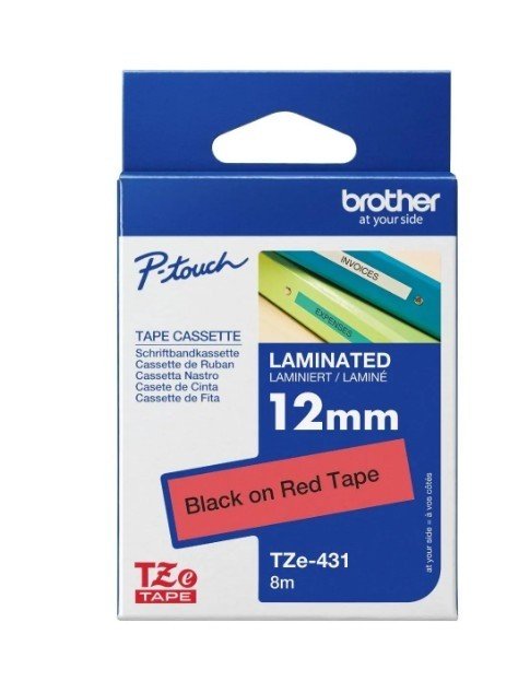 Brother Tze-431 Black on Red 12mm Laminated Tape