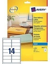 Avery J-8563-25 Clear Address Labels With Quick Peel, Inkjet, Permanent, 99.1 X 38.1m 14Labels/Sheet, 25Sheets/Pack