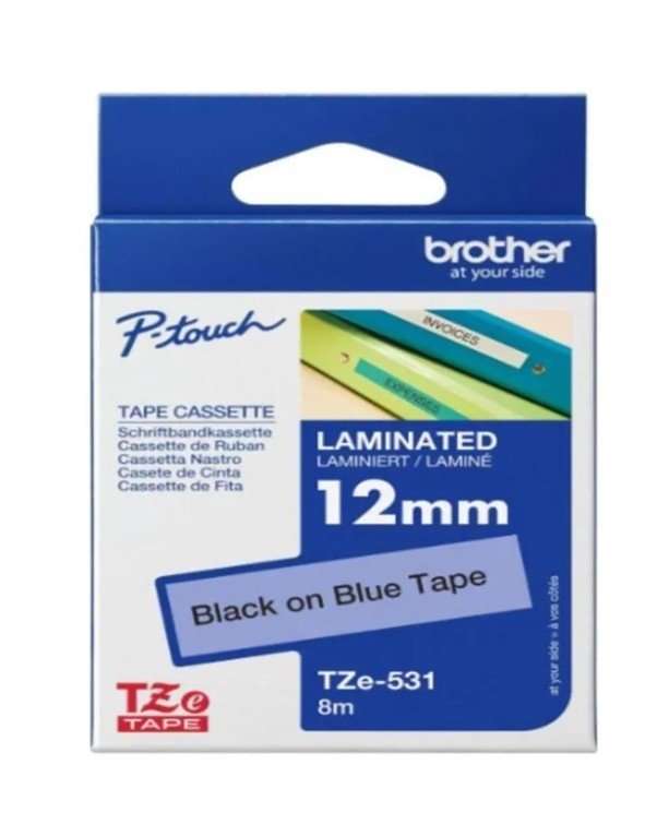 Brother Tze-531 Black on Blue 12mm Laminated Tape