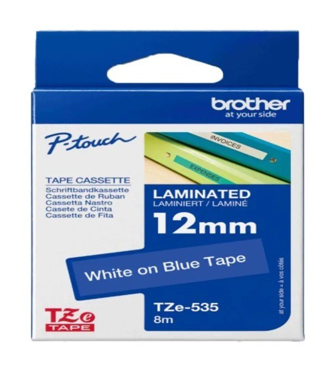 Brother Tze-535 White on Blue 12mm Laminated Tape