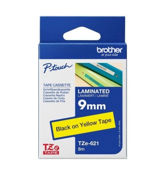 Brother Tze-621 Black on Yellow 9mm Laminated Tape