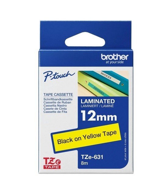 Brother Tze-631 Black on Yellow 12mm Laminated Tape