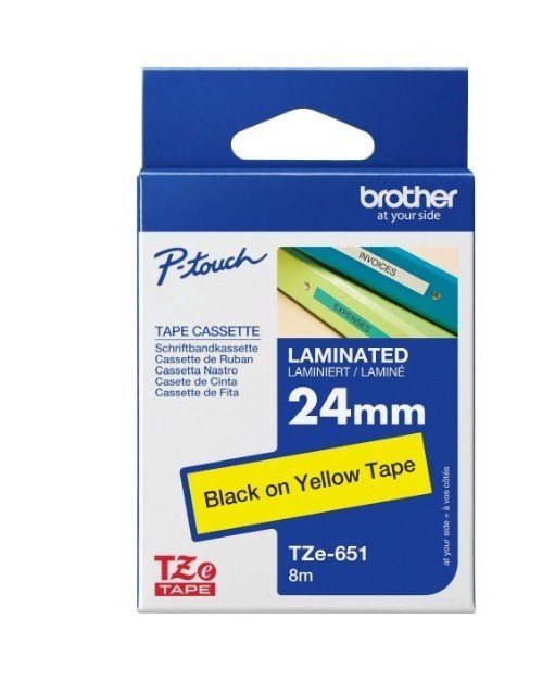Brother Tze-651 Black on Yellow 24mm Laminated Tape
