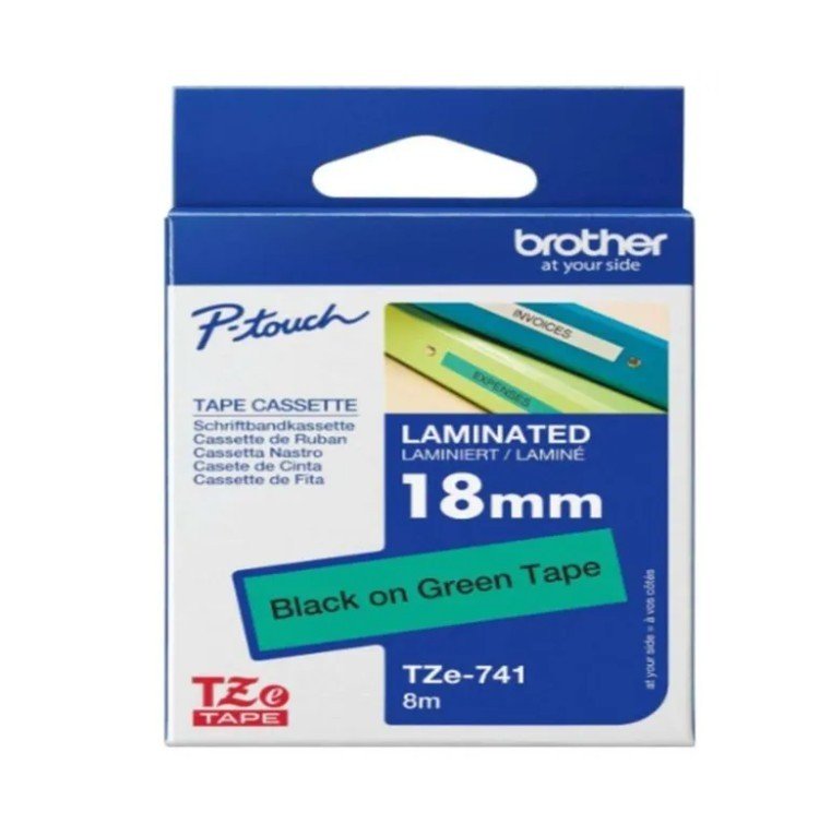 Brother Tze-741 Black on Green 18mm Laminated Tape