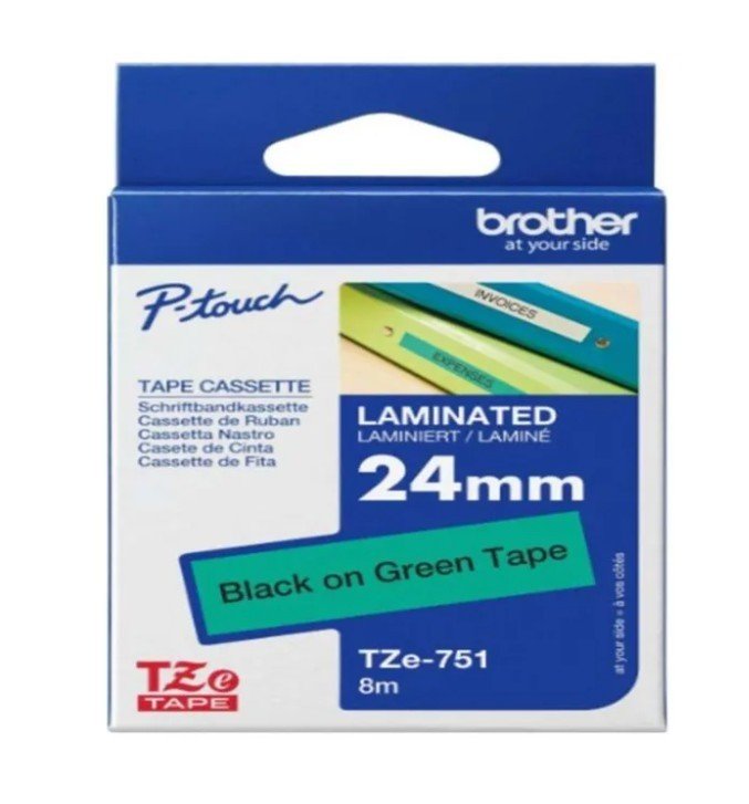 Brother Tze-751 Black on Green 24mm Laminated Tape