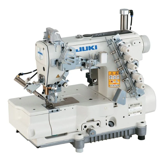 Juki MF-7523-U11-B56  3 Needle Flatbed Flatlock  Universal Type Machine with Belt Type Servo Motor 550W Complete Set with  Table Stand