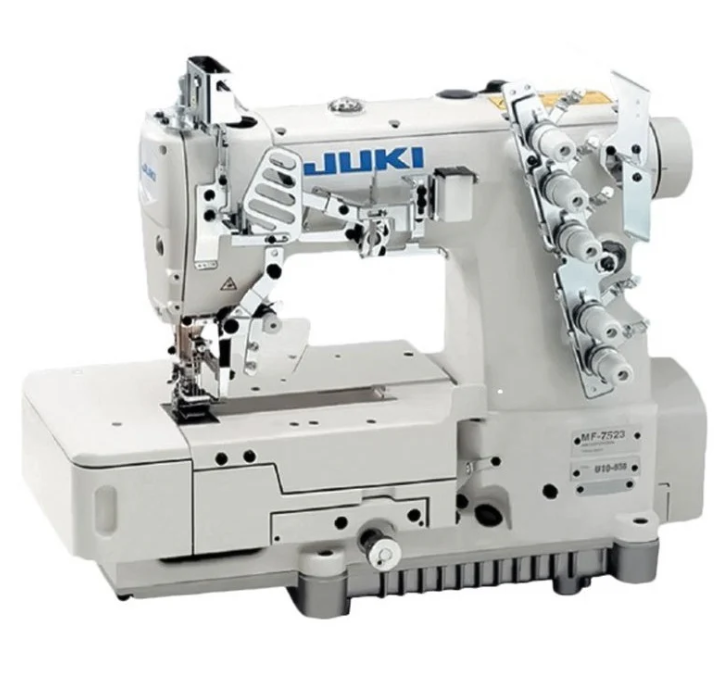 Juki MF-7523-U11-B56  3 Needle Flatbed Flatlock  Universal Type Machine with Belt Type Clutch Motor 250W Complete Set with  Table Stand