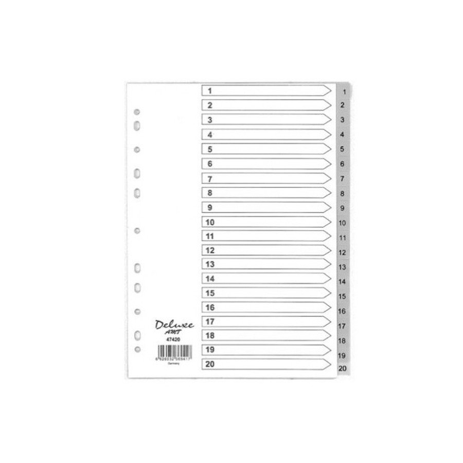 Deluxe Divider Plastic PVC Grey A4 with numbers 1-20