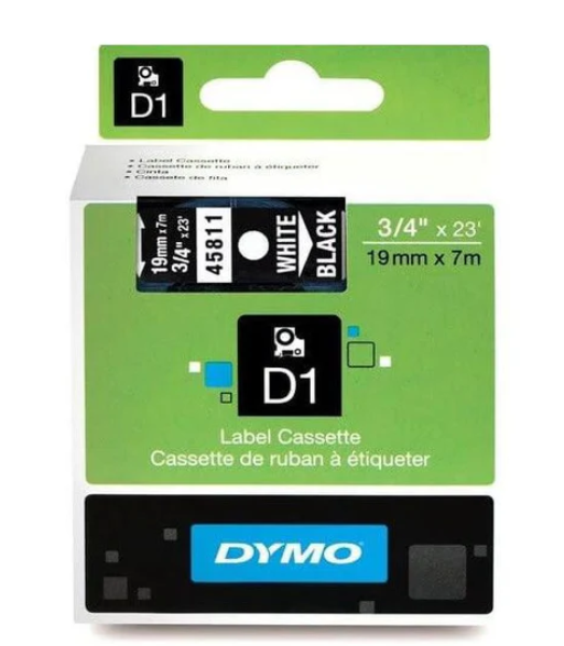 Dymo 45811, D1 Tape,19mm x 7m, White on Black