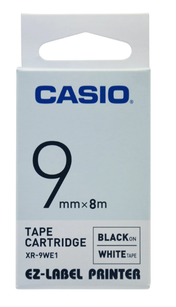 Casio XR-9WE1 Tape Cassette, 9mm X 8m, Black on White