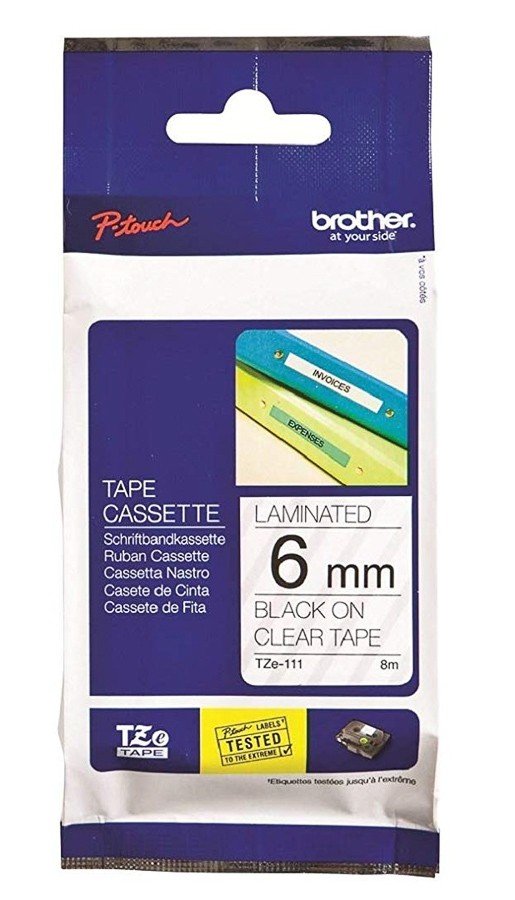 Brother Tze-111 Black on Clear 6mm Laminated Tape 
