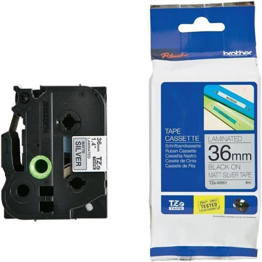 Brother Tze M961 Black on Matte Silver 36mm Laminated Tape 