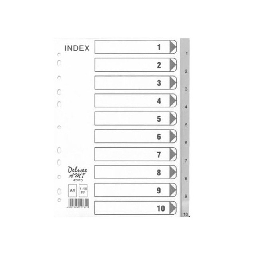 Deluxe Divider Plastic PVC Grey A4 with numbers 1-10