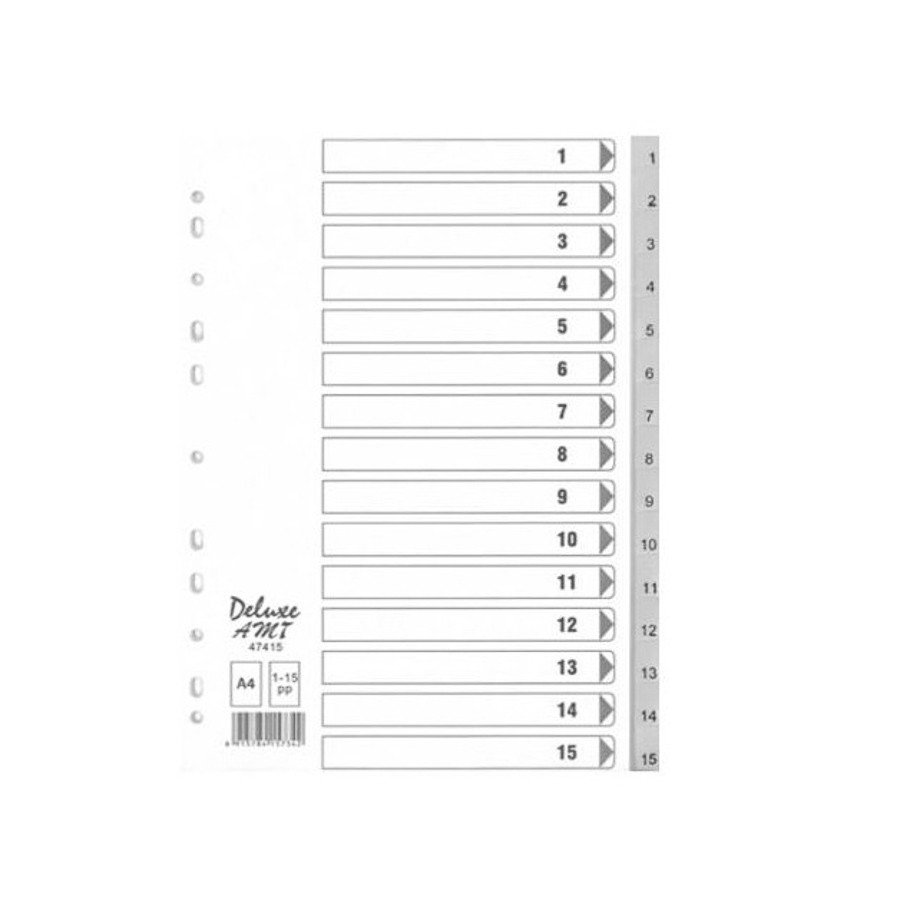 Deluxe Divider Plastic PVC Grey A4 with numbers 1-15