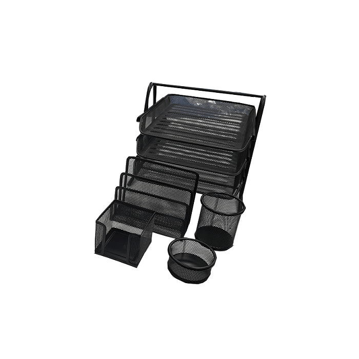 Deluxe Metal Mesh Desktop Set, 5 Pieces, Black