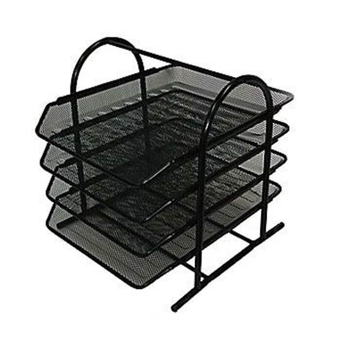 Deluxe Metal Mesh 4 Tier Document Tray  Black