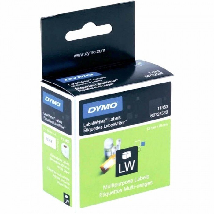 DYMO (11353) Multipurpose Labels (2 up), White Paper, 25 x 13 mm