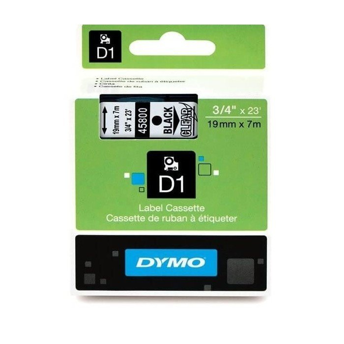Dymo 45800, D1 Tape,19mm x 7m, Black on Transparent