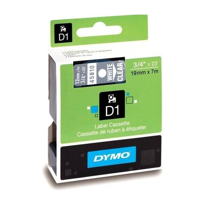 Dymo 45810, D1 Tape,19mm x 7m, White on Transparent