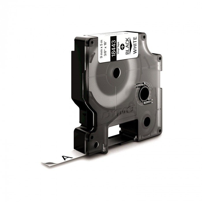 Dymo Rhino 18443 Vinyl 9mm Black on White Tape