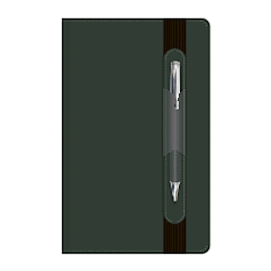 Executive Italian PU Notebook with Pen & Elastic Band Ruled 13x21cm Black