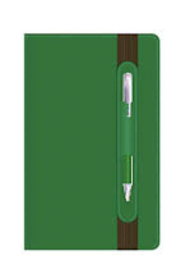 Executive Italian PU Notebook with Pen & Elastic Band Ruled 13x21cm Green
