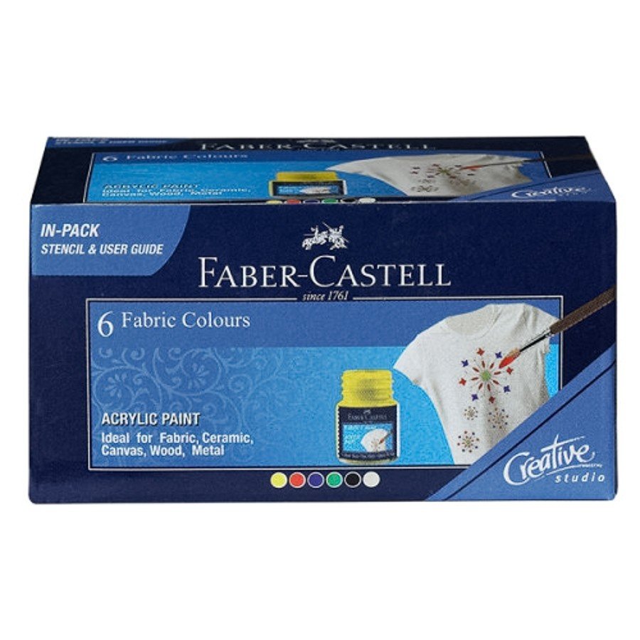 Faber Castell FCIN1410501 Fabric Paint with Stencil & User Guide - Assorted, 10ml (Box of 6)