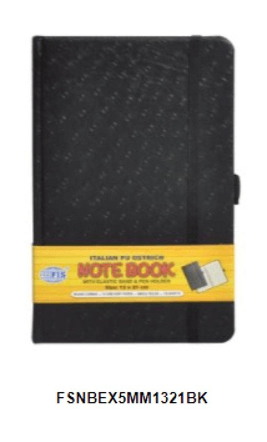 FIS Executive Notebook W/ Elastic Band Ostrich Italian Pu Cover5mm 13 x 21cm Black  FSNBEX5MM1321BK