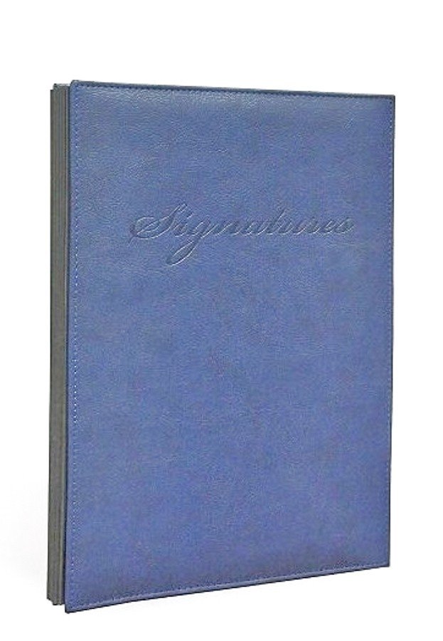 FIS Signature Book, Italian PU Material Cover without Window, 18 Sheets with Gift Box, Blue Color, 240 x 340 mm