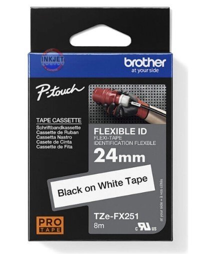 Brother Tze FX251 24mm Flexible Black on White Tape