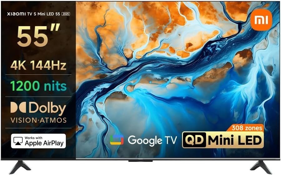 Xiaomi TV S Mini LED, 55" QD-Mini LED Display, 4K UHD Display, 144Hz Refresh Rate, Quad Cortex A73 CPU, 3GB RAM + 32GB ROM, Google Assistant Built-In, Chromecast Built-In 