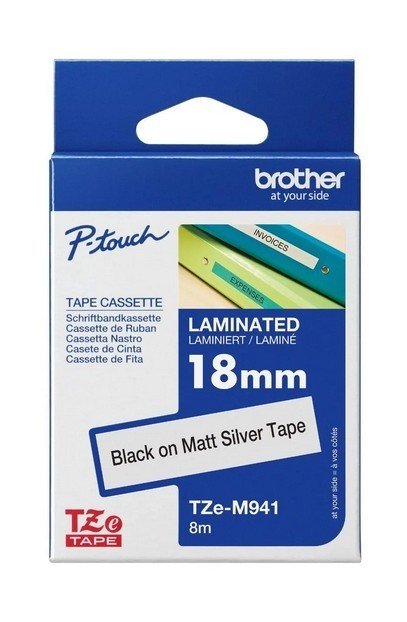 Brother Tze M941 Black on Matte Silver 18mm Laminated Tape