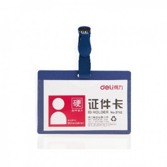 Deli 5742 PVC ID Pass with Clip Blue Pack of 50